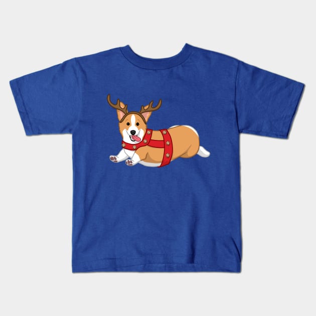 Cute Tan Corgi in Christmas Reindeer Costume Kids T-Shirt by csforest